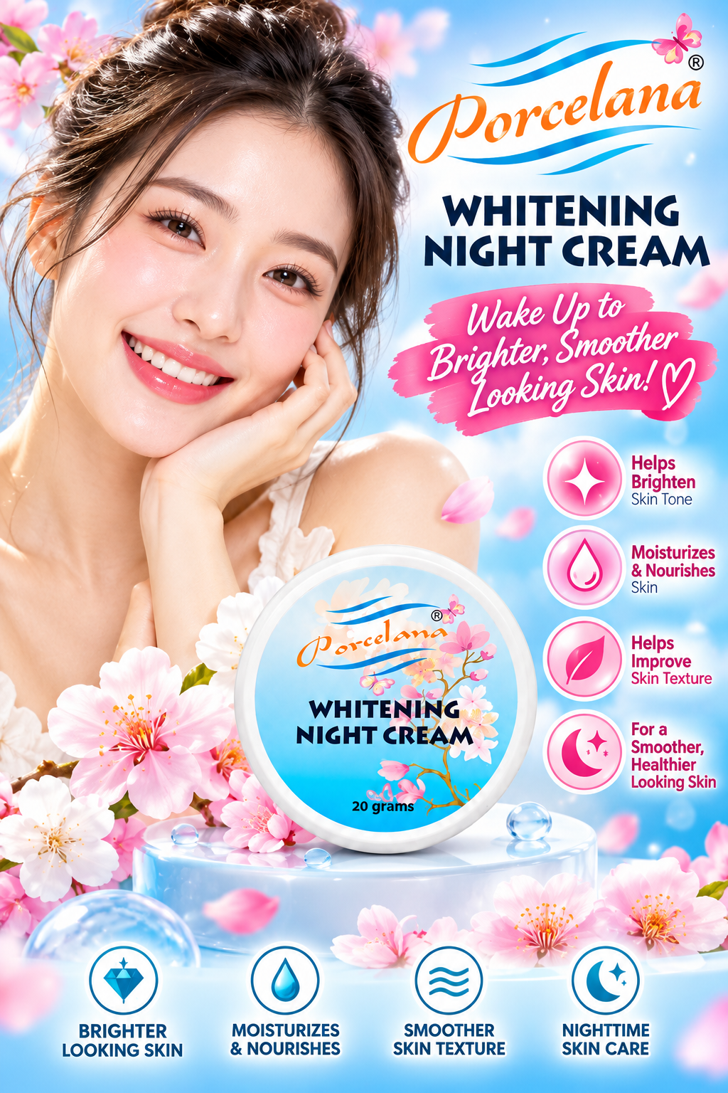 PORCELANA WHITENING NIGHT CREAM – 20 GRAMS