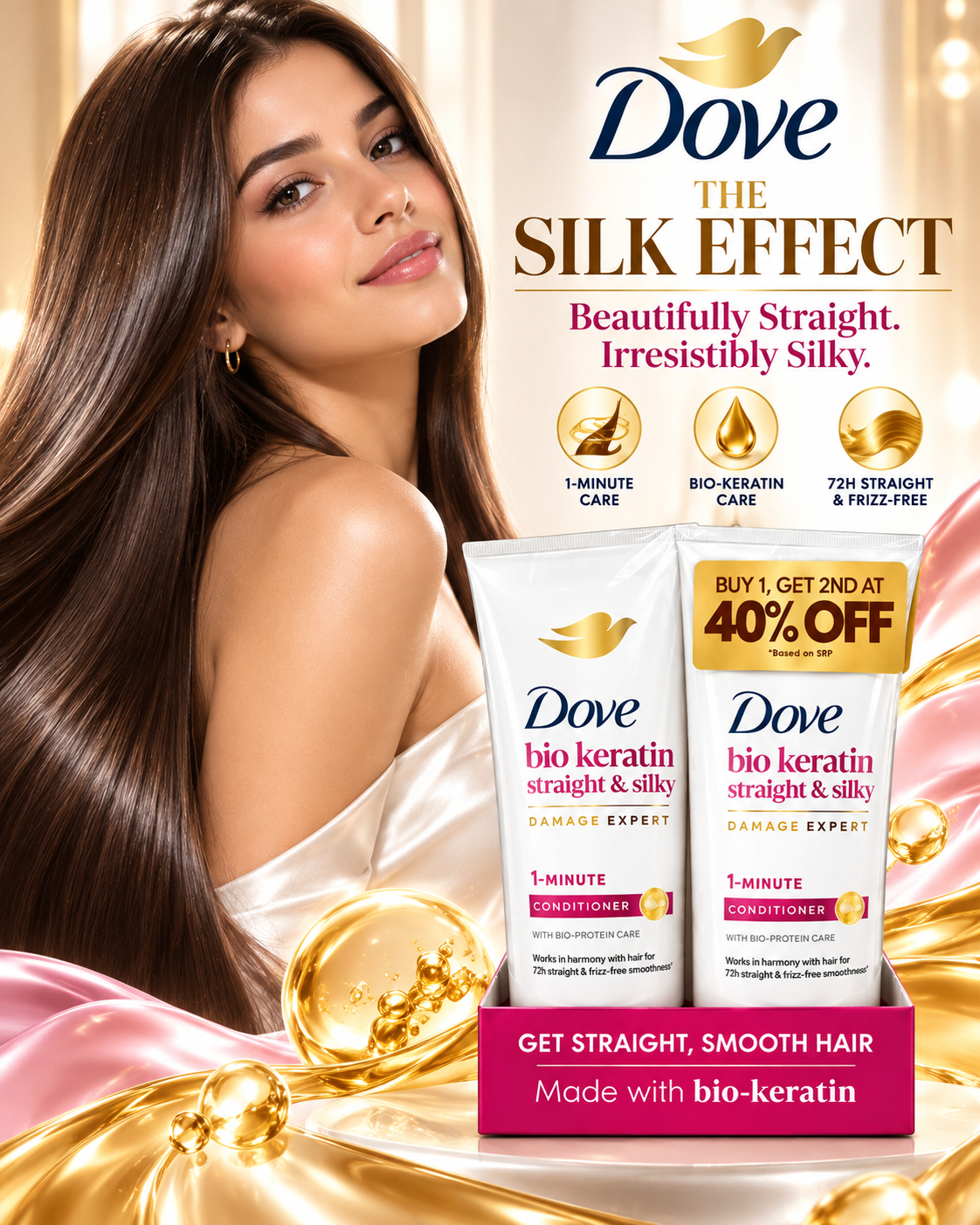 Dove Bio Keratin Straight & Silky 1-Minute Conditioner Twin Pack