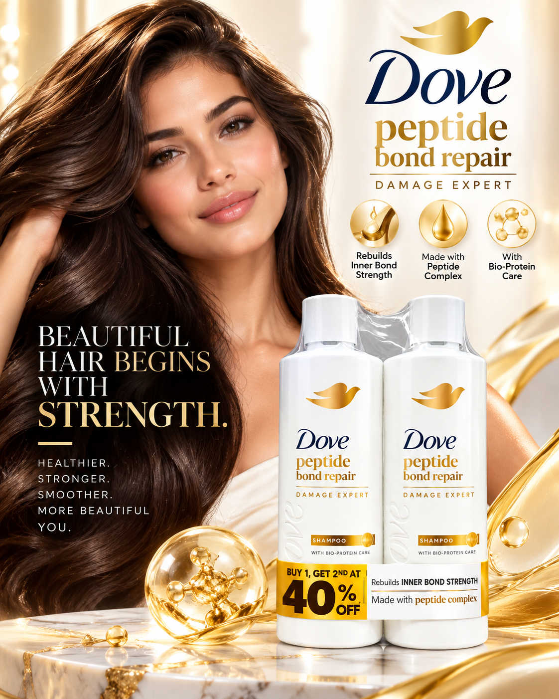DOVE PEPTIDE BOND REPAIR SHAMPOO – DAMAGE EXPERT TWIN PACK