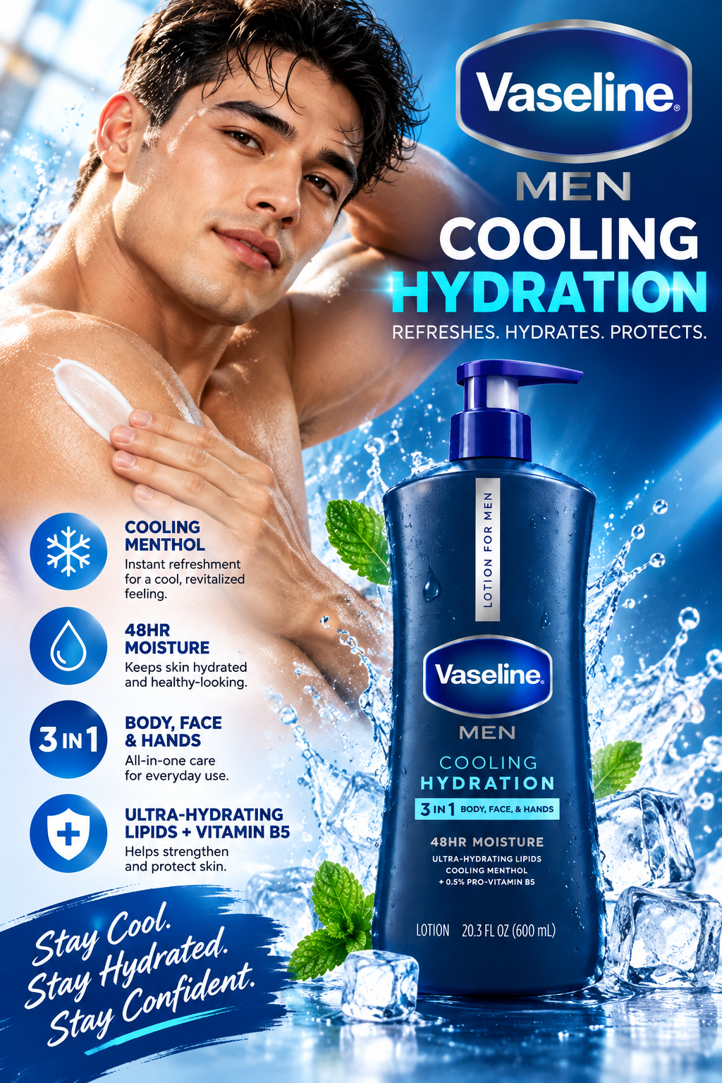 Vaseline Men Cooling Hydration 3-in-1 Lotion – 600 mL