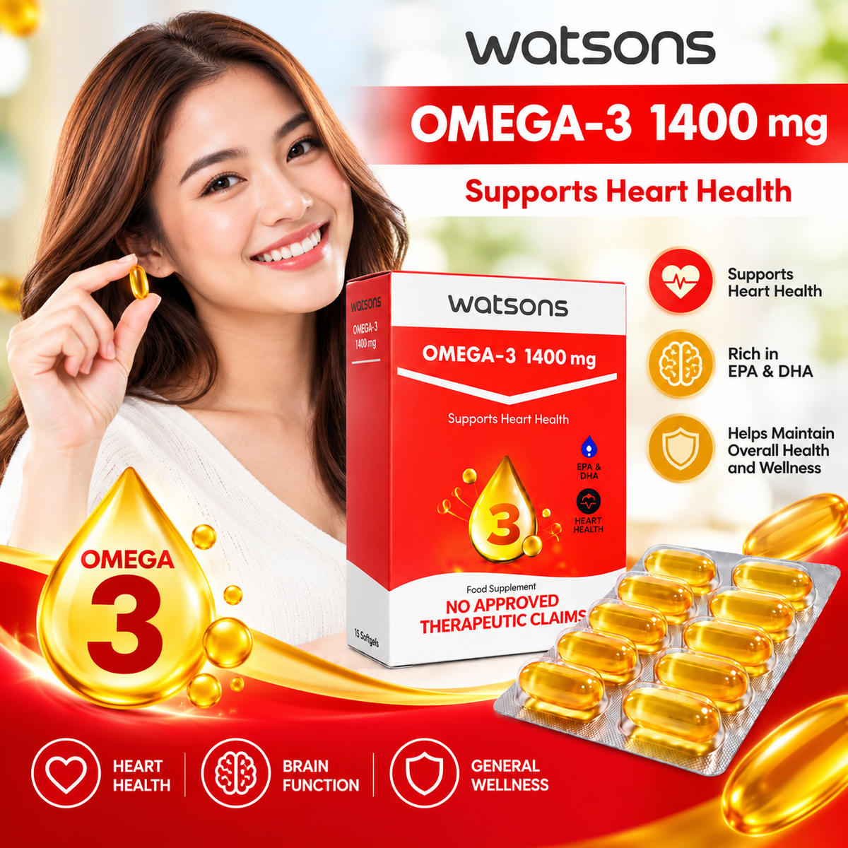 Watsons Omega-3 1400 mg – 15 Softgels