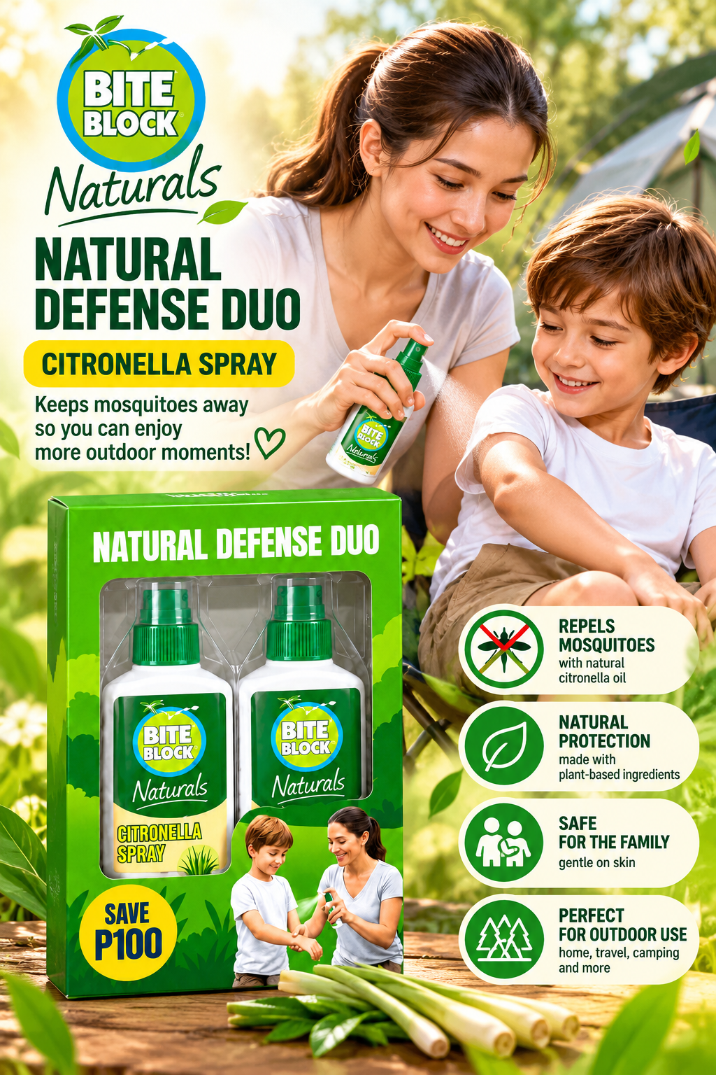 Bite Block Naturals Citronella Spray – Natural Defense Duo (2 × 100 mL)