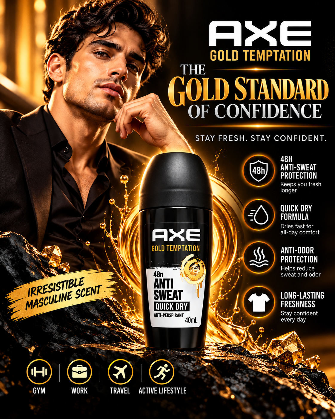 AXE GOLD TEMPTATION – 48H ANTI-SWEAT ROLL-ON 40mL