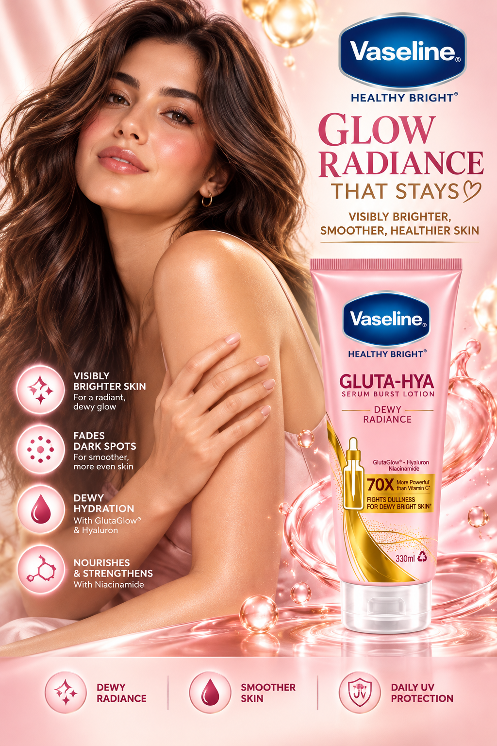 Vaseline Healthy Bright Gluta-Hya Serum Burst Lotion – Dewy Radiance (330ml)