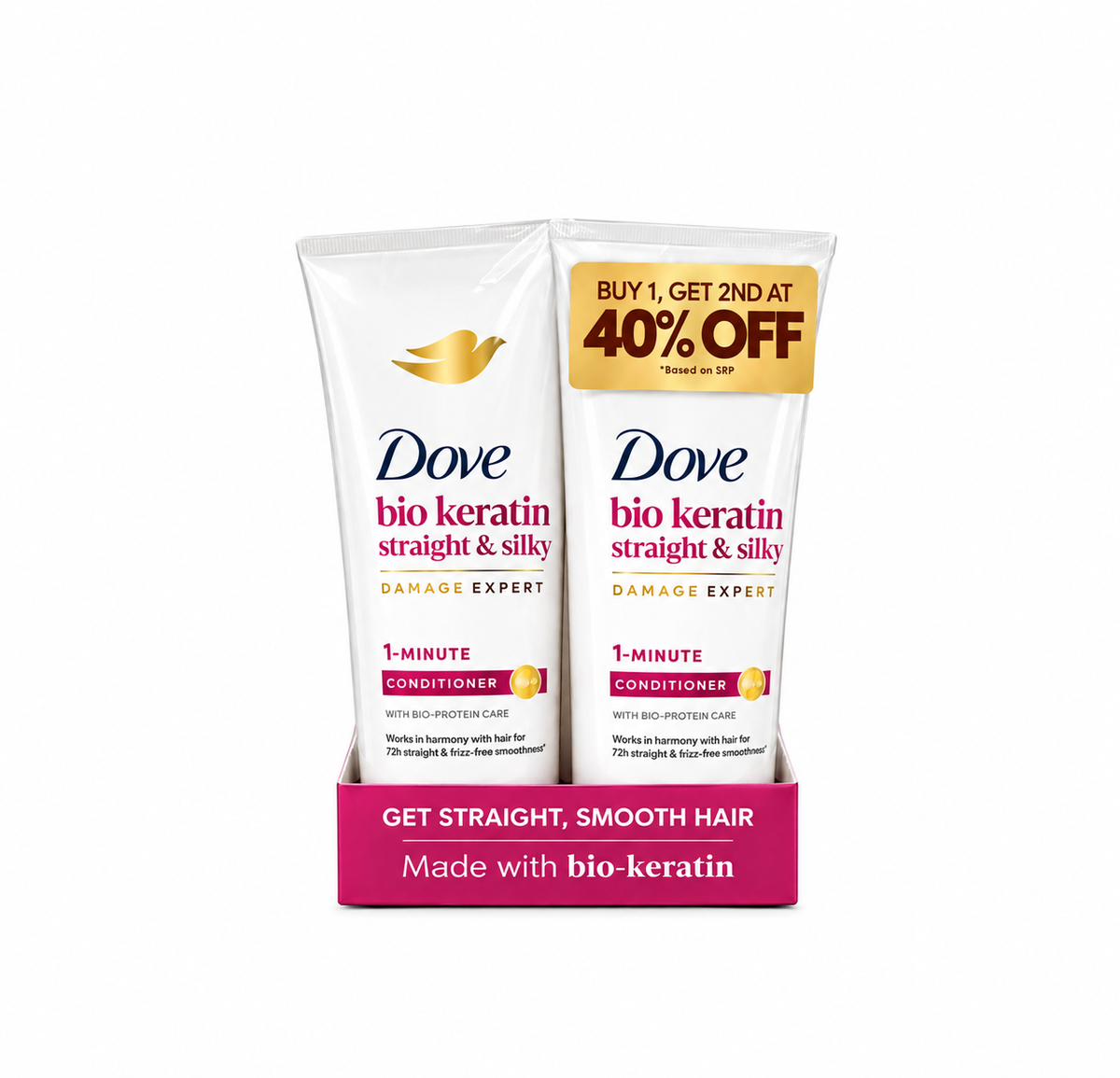 Dove Bio Keratin Straight & Silky 1-Minute Conditioner Twin Pack
