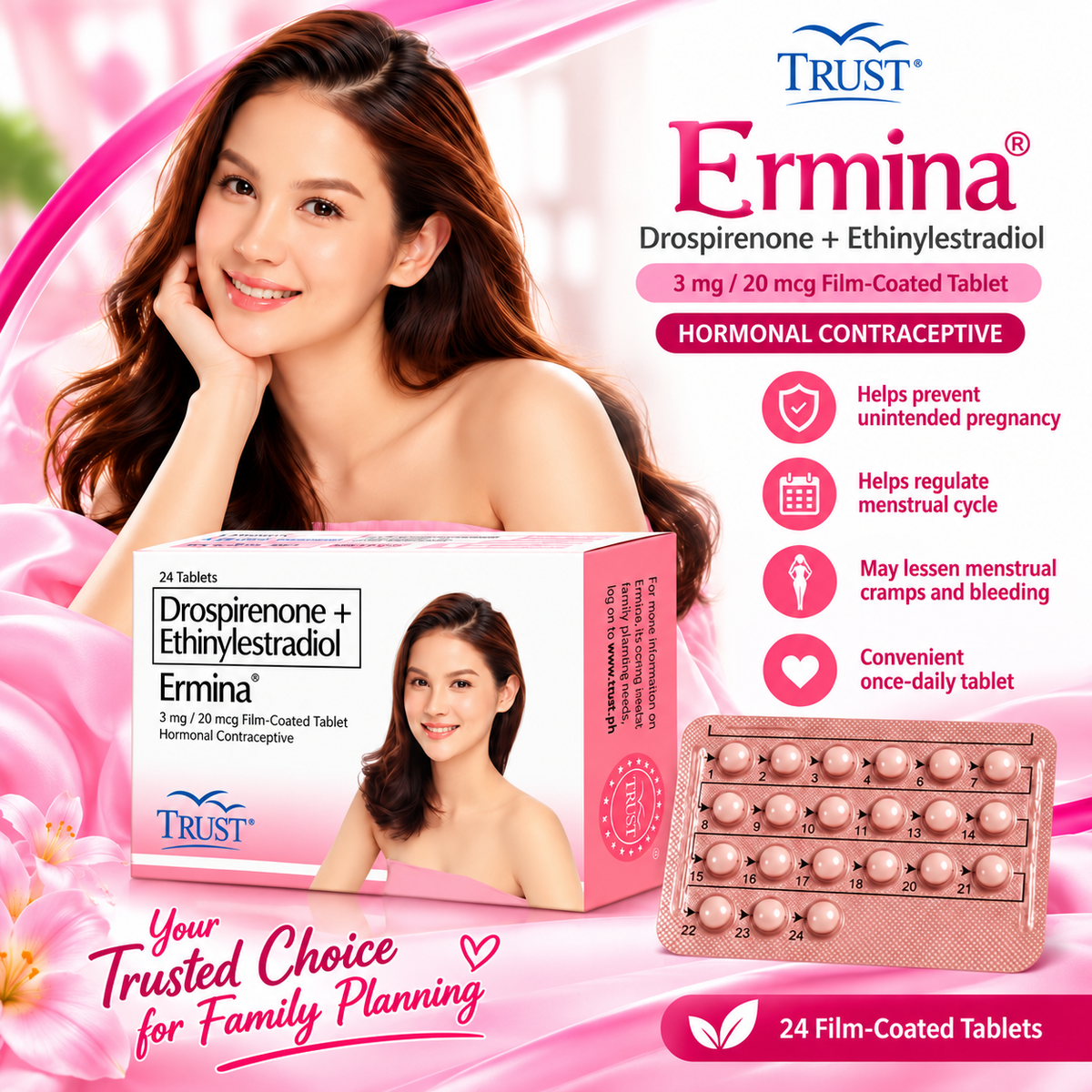 Ermina® – Drospirenone + Ethinylestradiol (24 Film-Coated Tablets)