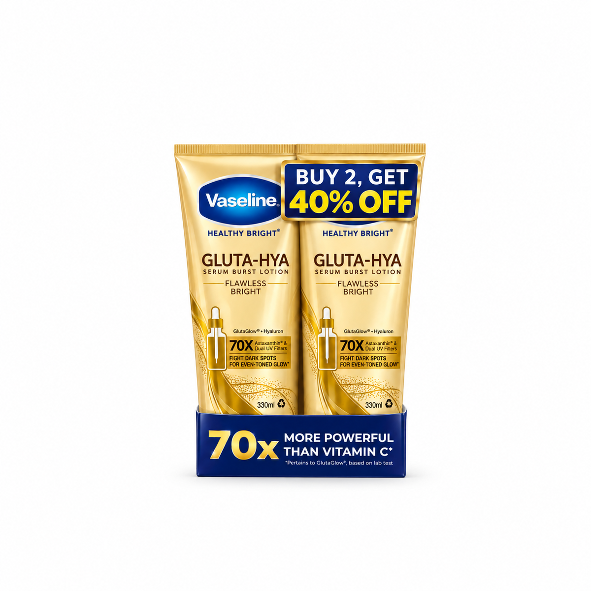 Vaseline Healthy Bright Gluta-Hya Serum Burst Lotion – Flawless Bright (330ml × 2)