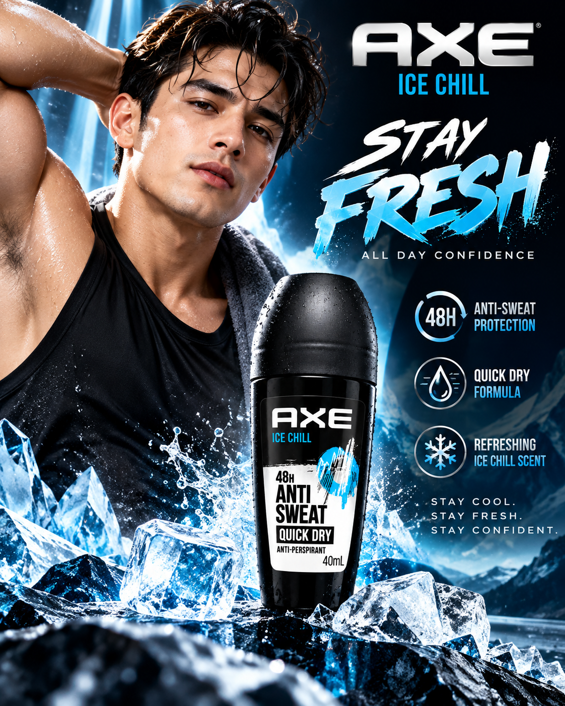 AXE ICE CHILL – 48H Anti-Sweat Quick Dry Roll-On (40mL)