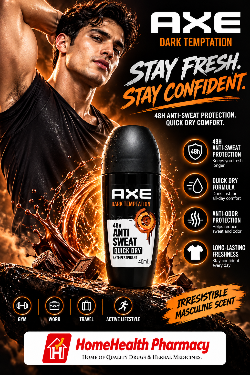 AXE DARK TEMPTATION – 48H ANTI-SWEAT ROLL-ON (40mL)