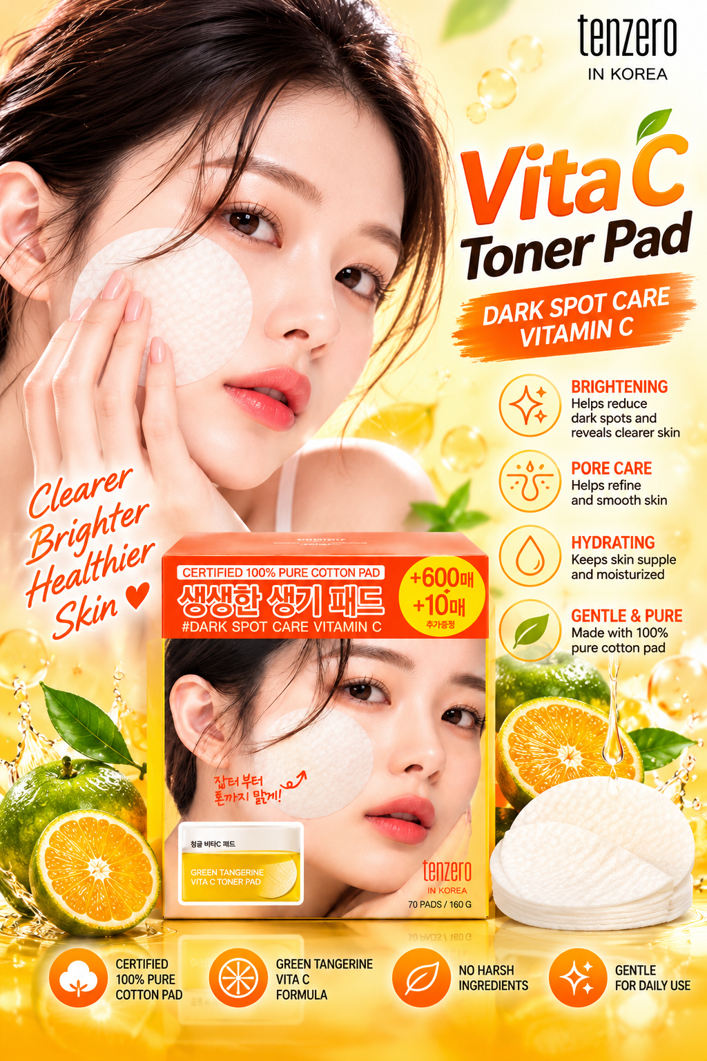 Tenzero Green Tangerine Vita C Toner Pads – 70 Pads / 160g