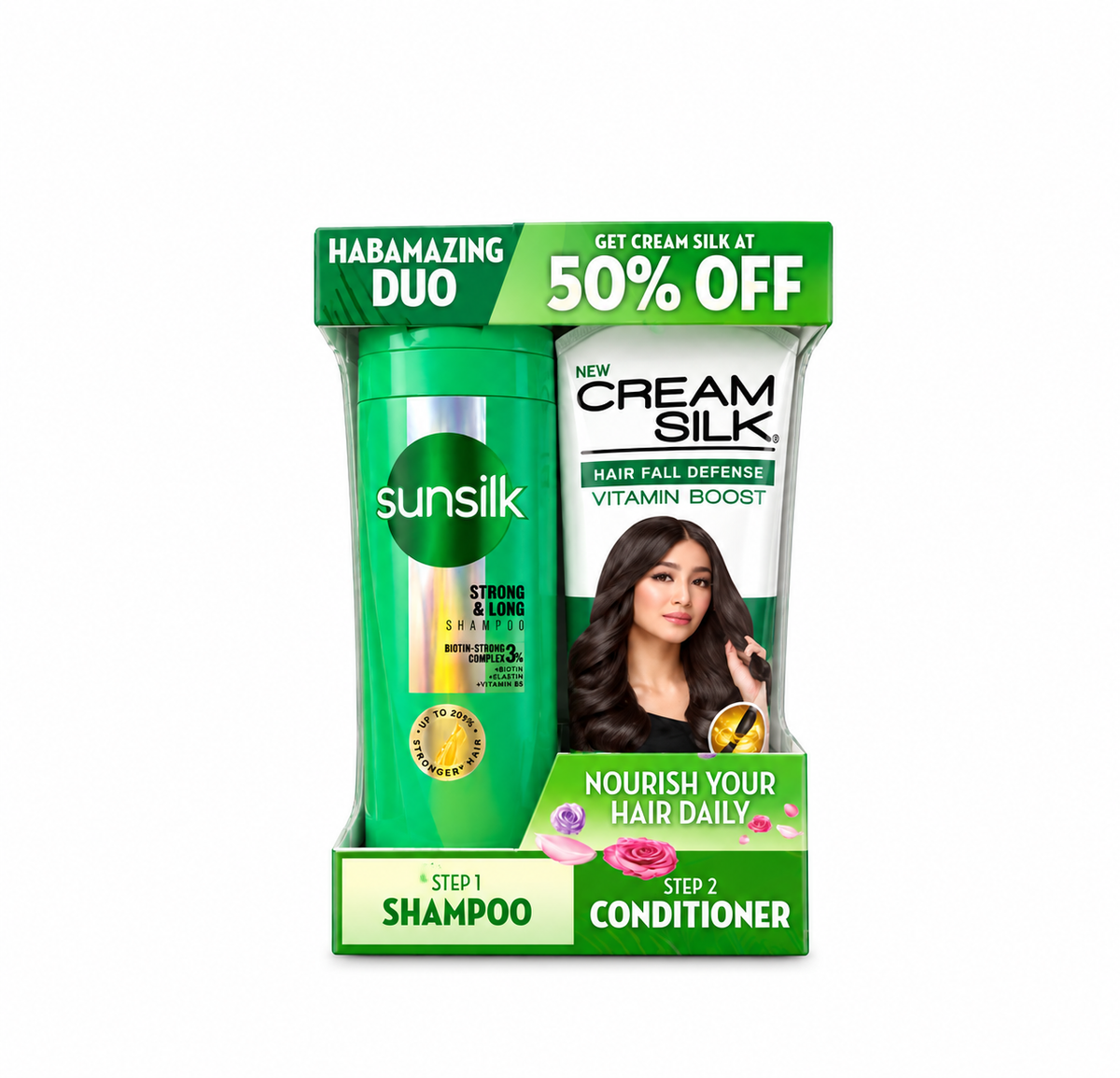 SUNSILK STRONG & LONG SHAMPOO + CREAM SILK HAIR FALL DEFENSE CONDITIONER BUNDLE