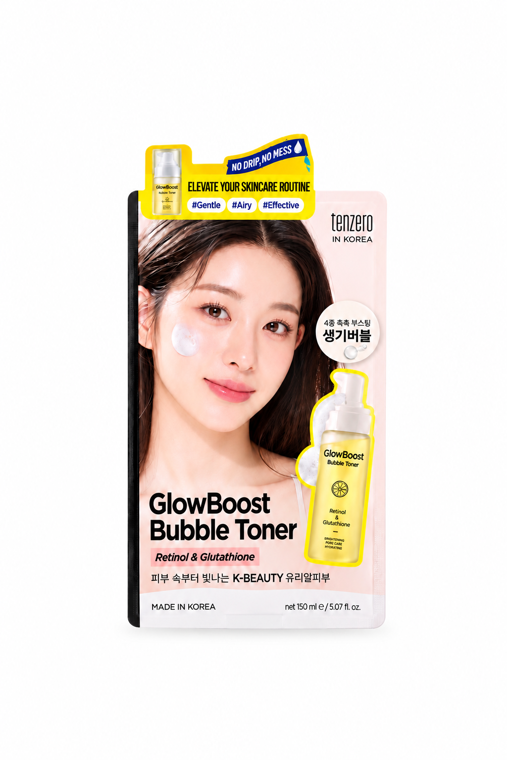 Tenzero GlowBoost Bubble Toner – Retinol & Glutathione (150 mL)