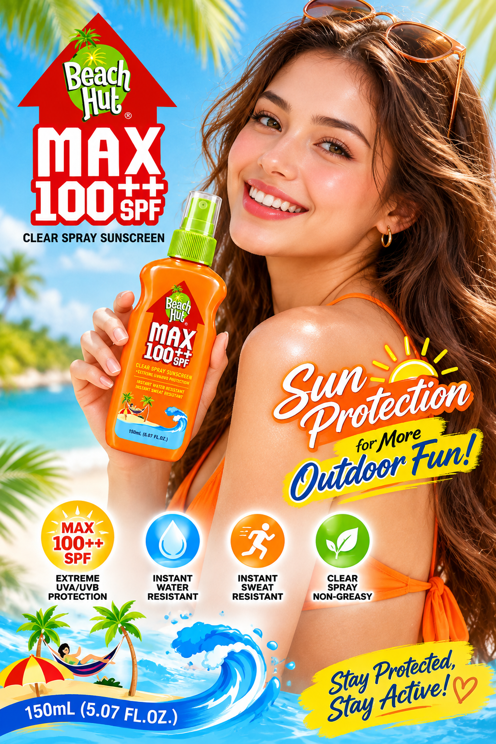 Beach Hut MAX SPF 100++ Clear Spray Sunscreen – 150mL