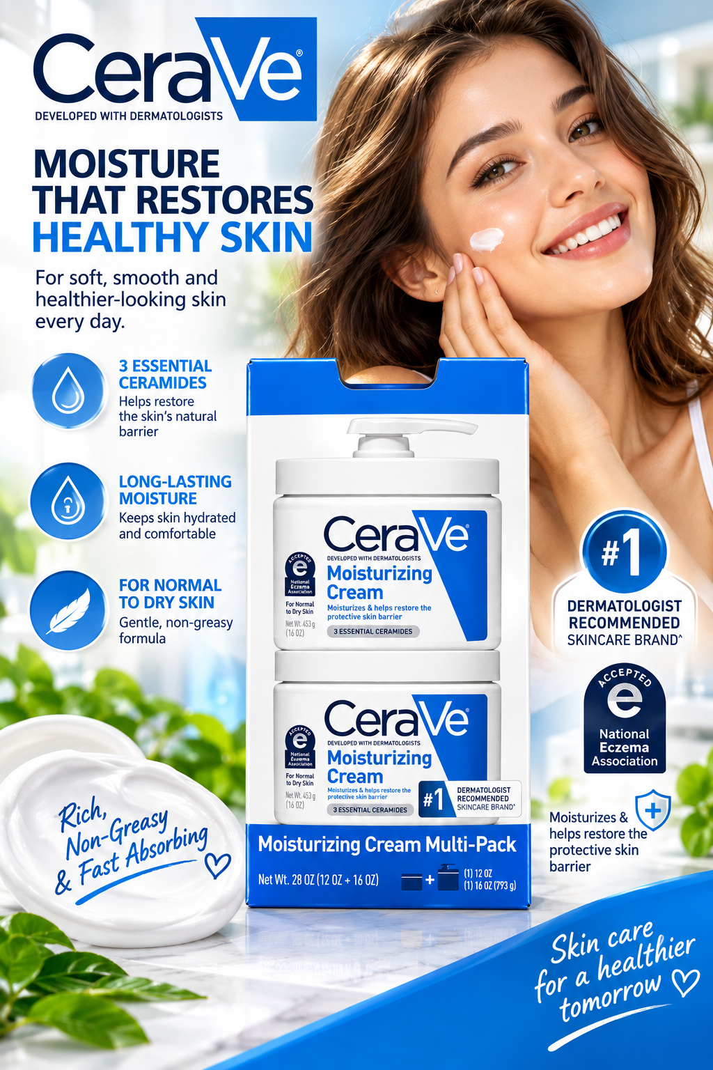 CeraVe Moisturizing Cream Multi-Pack – 793g (28 oz)