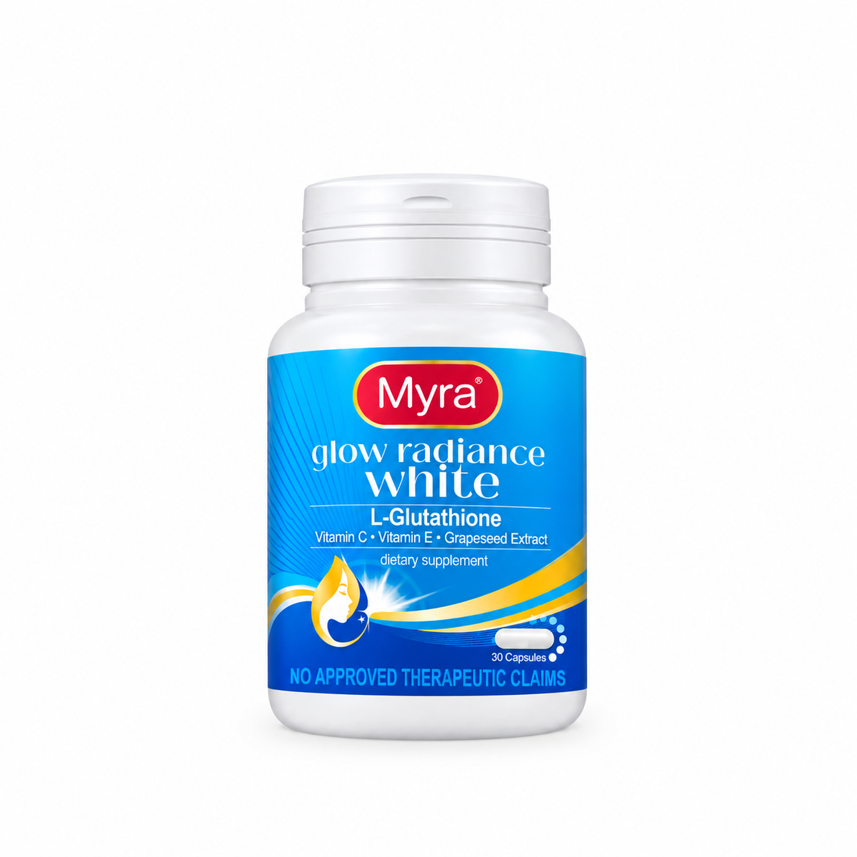 Myra Glow Radiance White L-Glutathione – 30 Capsules

Glow with Confidence. Radiate Your Natural Beauty!

Discover Myra Glow Radiance White, a dietary supplement formulated with L-Glutathione, Vitamin C, Vitamin E, and Grapeseed Extract. Designed to compl