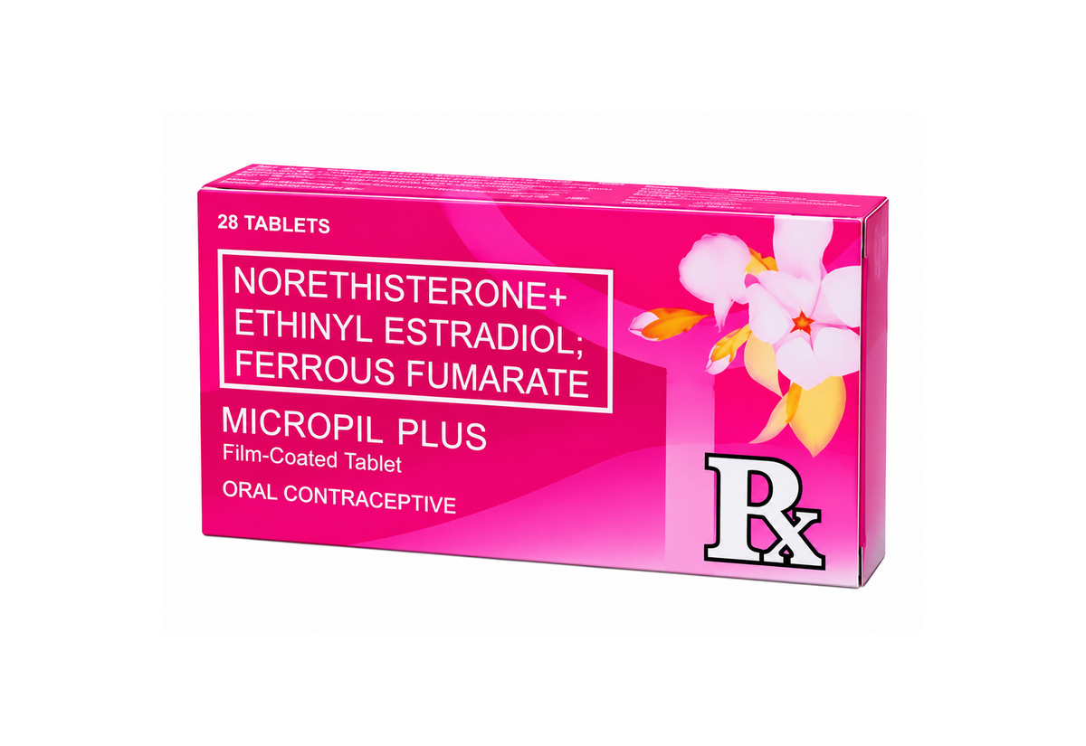MICROPIL PLUS – 28 Tablets
Norethisterone + Ethinyl Estradiol + Ferrous Fumarate